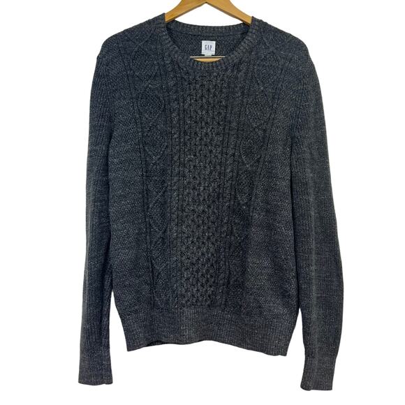 Gap Budding Cable Knit Sweater Dark Charcoal Gray Crew Neck Size Large - Picture 1 of 5